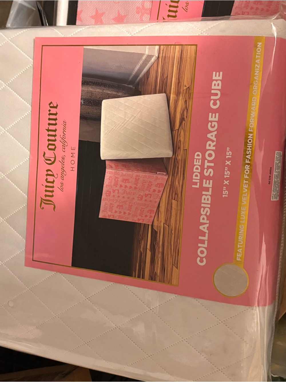 Juicy Couture Pink Logo-Print Collapsible Storage Cube